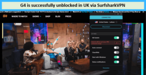 Unblock G4 TV in UK with Surfshark
