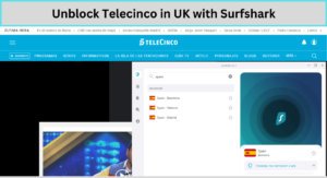 Unblock Telecinco TV in UK with Surfshark